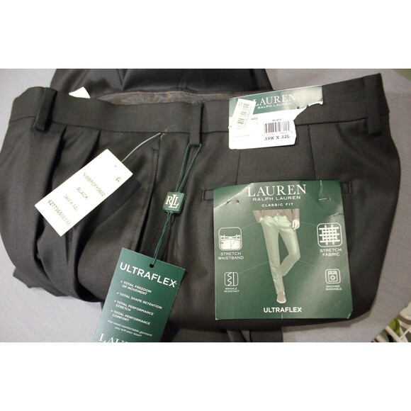 Lauren Ralph Lauren Men Black Ultraflex Dress Pants Classic Pleated 34 X 32 New - Picture 9 of 14